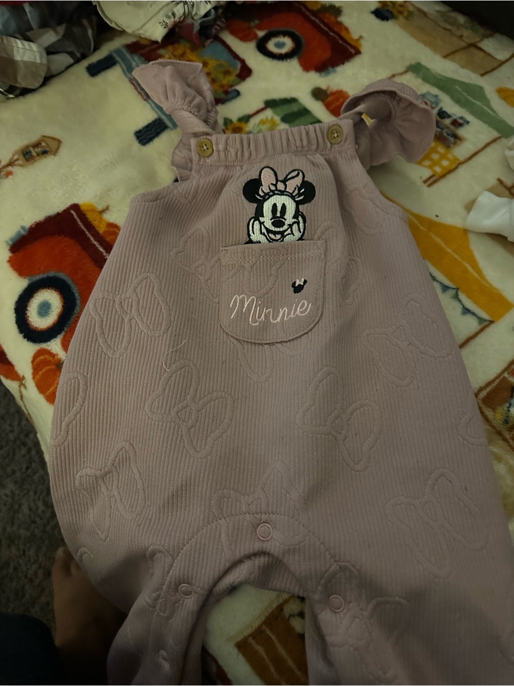 Disney Mauve Ribbed Minnie Mouse One-Piece Overalls